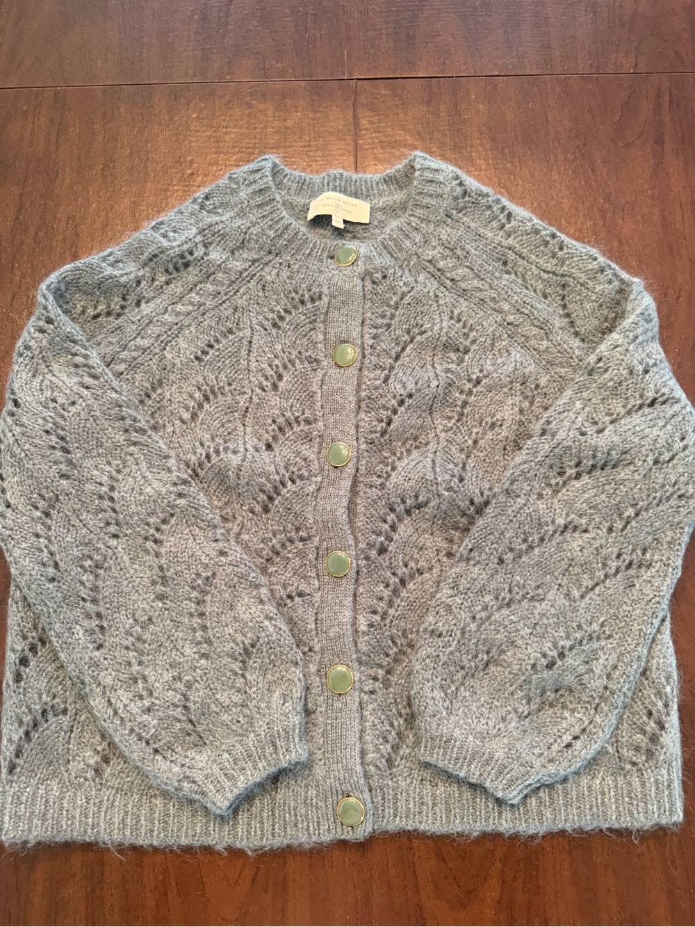 Sezane Light Gray Blue Knit Button-Front Cardigan